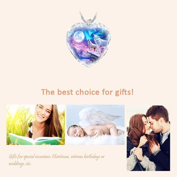 Handmade Howling Wolf Pendant Necklace - Adjustable Heart Charm Jewelry - Picture 7 of 7